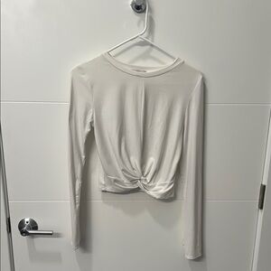 Gaze White Long Sleeve Crop Blouse with Tie Front